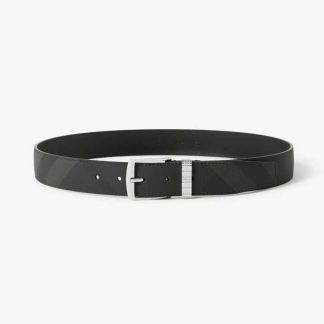 Burberry Men Check and Leather Belt-Navy