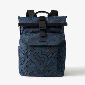 Burberry Men Orville Backpack with Raised Burberry Lettering at Front-Navy
