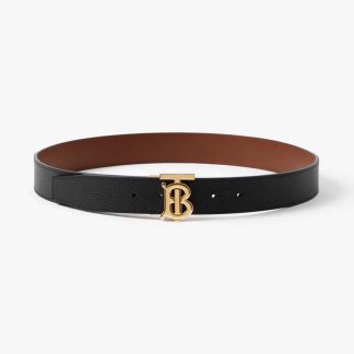 Burberry Men Reversible Leather TB Belt-BlackLight Gold 80666501