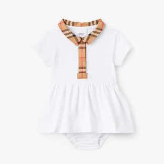 Burberry Toddler Girls' Check Trim Stretch Cotton Piqué Dress with Bloomers