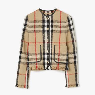 Burberry Women Check Bouclé Collarless Jacket