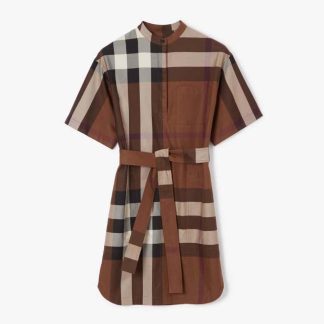 Burberry Women Check Cotton Tie-waist Shirt Dress
