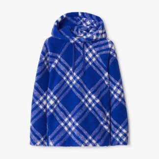 Burberry Women Check Fleece Hoodie-Blue