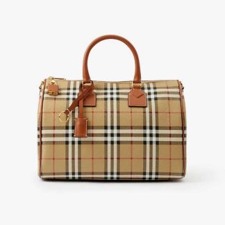 Burberry Women Check Medium Bowling Bag-Brown
