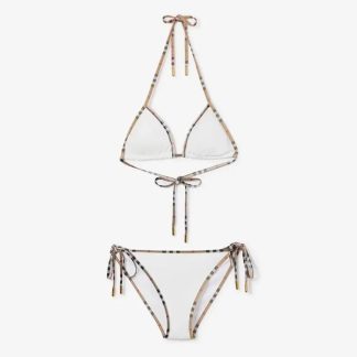 Burberry Women Check Trim Bikini-White 80107701