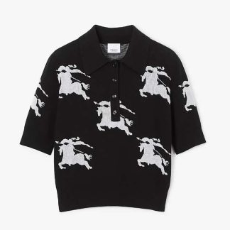 Burberry Women EKD Cotton Silk Polo Shirt-Black