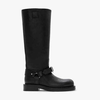 Burberry Women Leather Saddle Tall Boots-Black