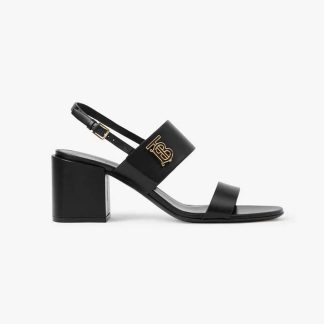 Burberry Women Monogram Motif Leather Sandals-Black