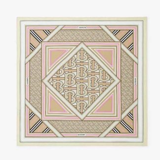 Burberry Women Montage Print Silk Square Scarf-Pink