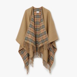 Burberry Women Reversible Check Wool Cape-Beige