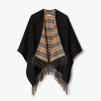 Burberry Women Reversible Check Wool Cape-Black