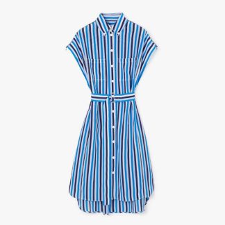 Burberry Women Striped Silk Shirt Dress-Blue