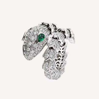 Bvlgari Women Serpenti 18 kt White Gold Ring Set-Green