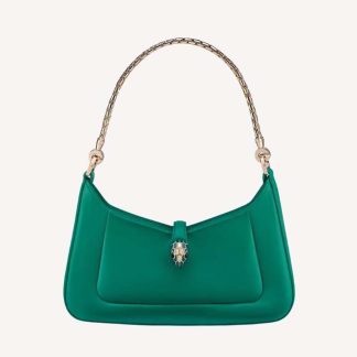 Bvlgari Women Serpenti Baia Small Shoulder Bag in Calf Leather-Green