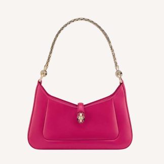 Bvlgari Women Serpenti Baia Small Shoulder Bag in Calf Leather-Pink