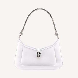Bvlgari Women Serpenti Baia Small Shoulder Bag in Calf Leather-White