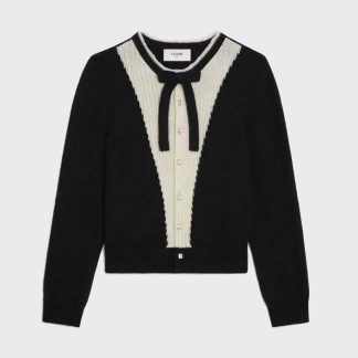 Celine Men Cardigan with Bow in Alpaca-Black