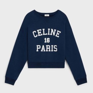 Celine Men Celine Paris 16 Sweatshirt in Cotton Fleece-Navy