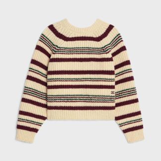 Celine Men Crew Neck Sweater in Striped Ribbed Wool