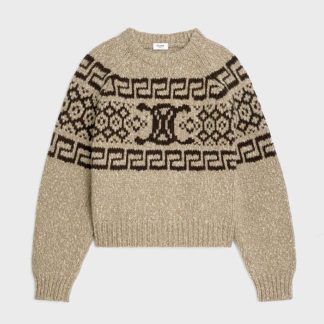 Celine Men Crew Neck Sweater in Triomphe Fair Isle Wool