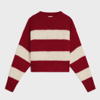 Celine Men Crew Neck Sweater in Wool Cashmere and Silk-Red