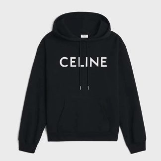Celine Men Loose Hoodie in Cotton Fleece-Black 2Y321670Q