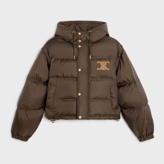 Celine Men Triomphe Cropped Down Jacket in Lightweight Nylon