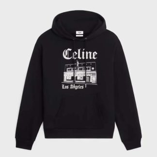 Celine Men Troubadour Loose Hoodie in Cotton Fleece-Black