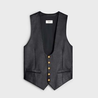 Celine Men Waistcoat in Soft Lambksin-Black