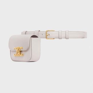 Celine Women Belt Bag Triomphe Belt in Shiny Calfskin-White
