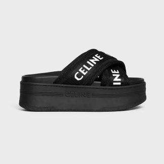Celine Women Block Slide in Mesh &amp; Textile with Celine Jacquard