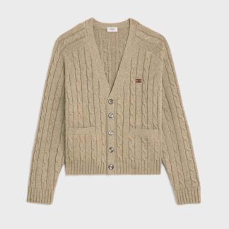 Celine Women Cable-knit Triomphe Cardigan in Cashmere