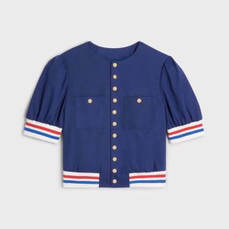 Celine Women Cardigan Jacket in Cotton Gabardine-Navy