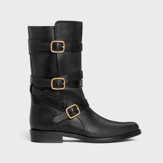 Celine Women Celine Lyra Triple Buckles Boot in Calfskin-Black