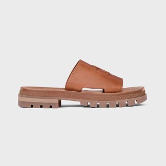 Celine Women Clea Triomphe Slide in Calfskin &amp; Vegetal Tanning