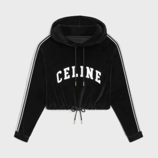 Celine Women Cropped Hoodie in Velvet Jersey