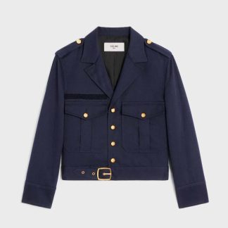 Celine Women Cropped Saharienne Jacket in Diagonal Wool