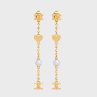 Celine Women Cœur Celine Charms Earrings in Brass with Gold Finish and Resin Pearl