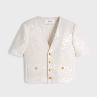 Celine Women Embroidered Cardigan Jacket in Bouclé Tweed