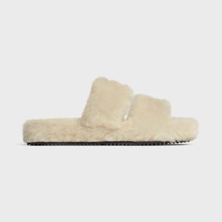 Celine Women Fur Slides Triomphe Open Slides in Shearling