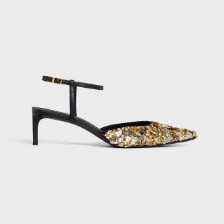 Celine Women Kitten in Embroidered Calfskin &amp; Calfskin