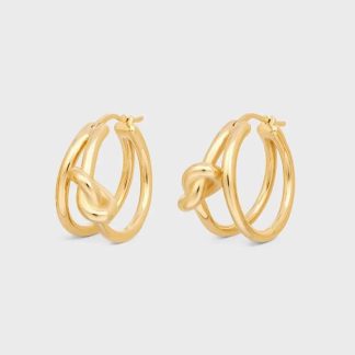 Celine Women Knot Double Hoops in Brass with Gold Finish