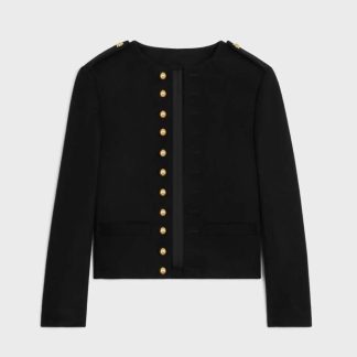 Celine Women Military Jacket in Wool Cloth-Black