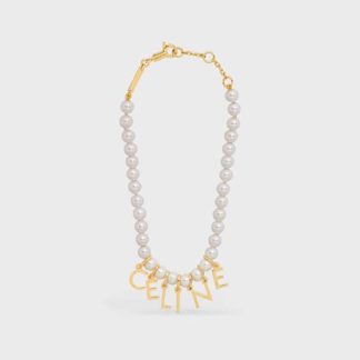 Celine Women Paris Pearl Bracelet in Brass with Gold Finish and Glass Pearls