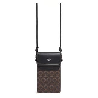 Celine Women Phone Pouch with Flap in Triomphe Canvas and Lambskin-Black