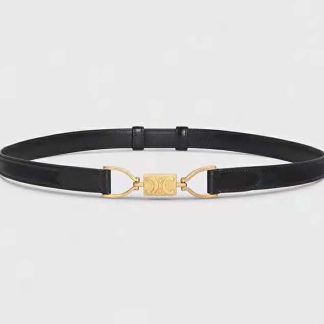 Celine Women Small Block Triomphe Belt in Taurillon Leather-Black