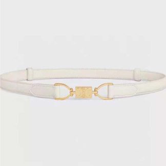 Celine Women Small Block Triomphe Belt in Taurillon Leather-White