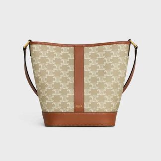 Celine Women Small Bucket Cuir Triomphe in Triomphe Canvas and Calfskin