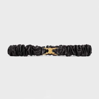 Celine Women Small Triomphe Scrunchy Belt in Lambskin-Black