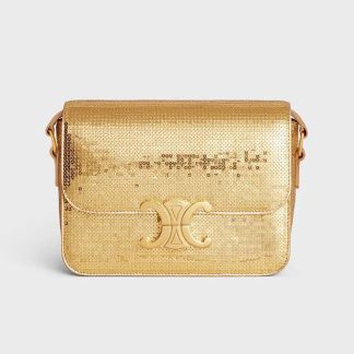 Celine Women Teen Triomphe Bag in Sequins and Calfskin-Gold